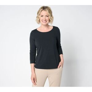 Women Control Women's Top Plus Sz 1X Washed Cotton Ballet Neck Black A663619